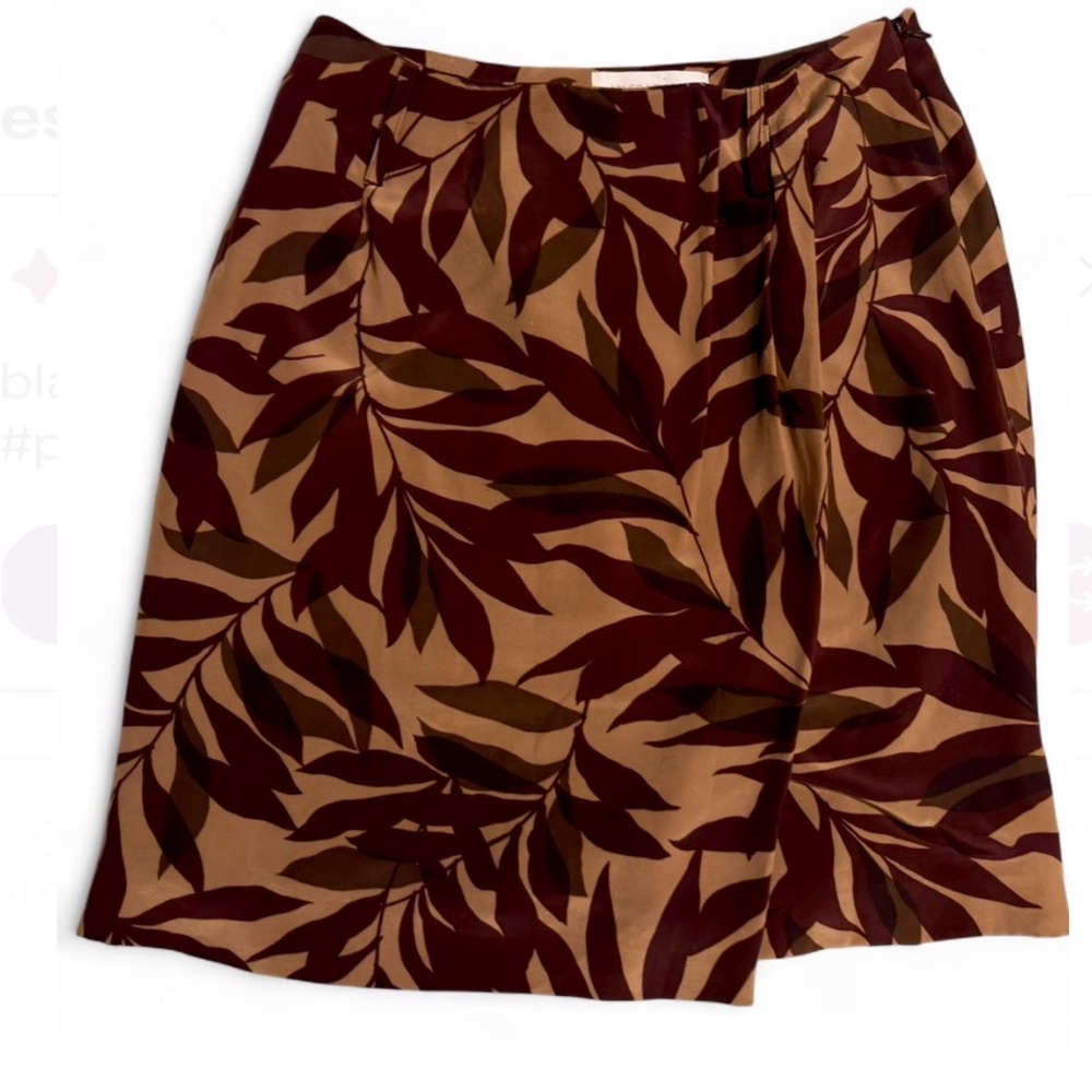 Jones New York Sandwashed 100 % Silk Skirt | Size 8 | NWT | Brown Leaf Print